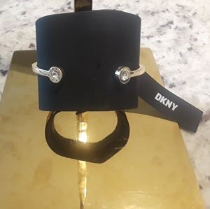 DKNY Crystal and Logo Gold-tone with cut crystals hinged cuff bracelet NWT